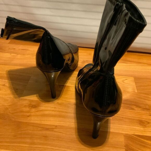 Torrid Black Patent Peep-Toe Heeled Boots - Picture 2 of 8